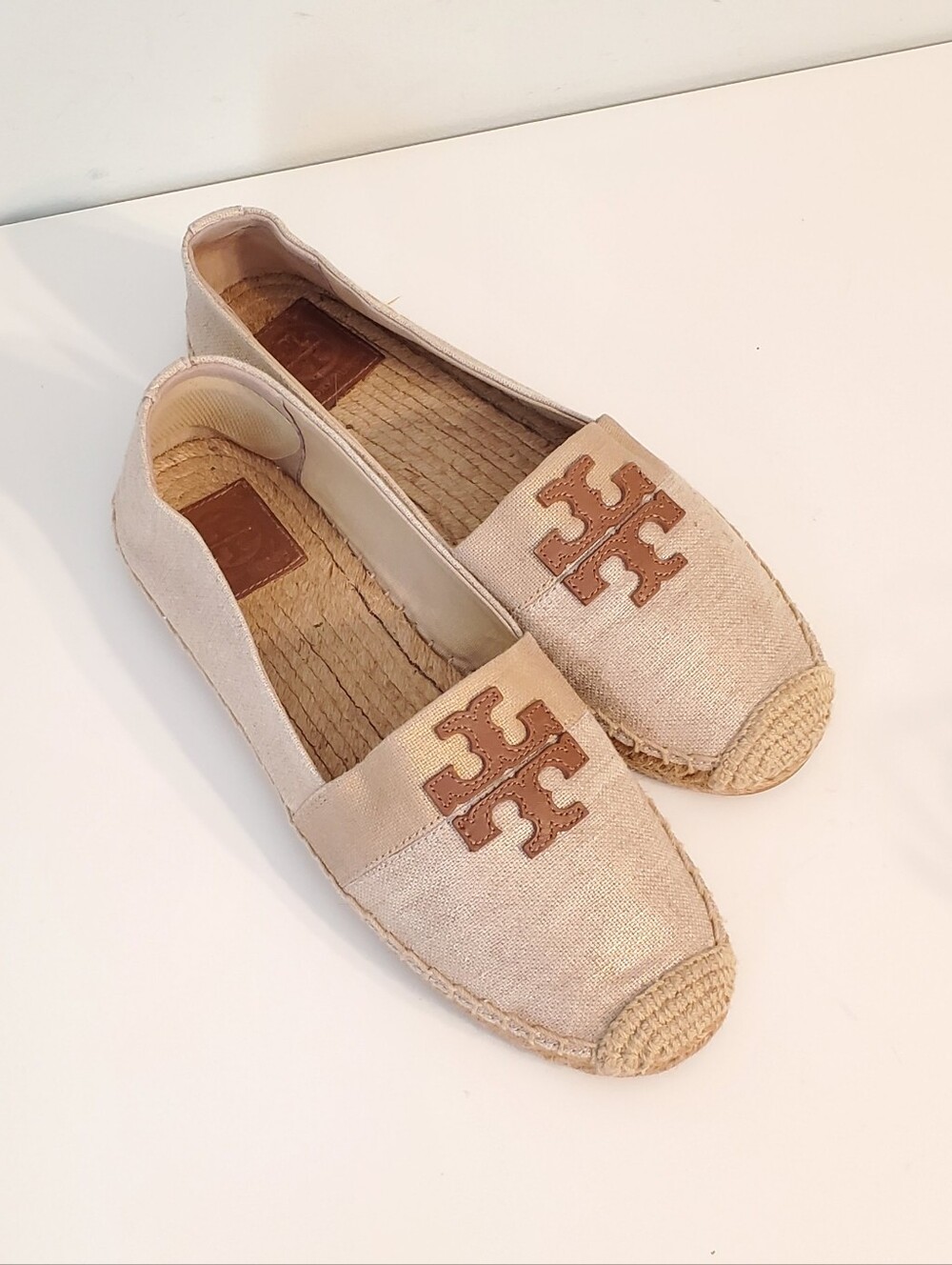 Tory Burch Beige Canvas Espadrille Flats Size 9